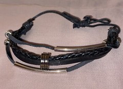 7” To 9” Bracelet Black Cord & Silver Metal Multi 3 Strands