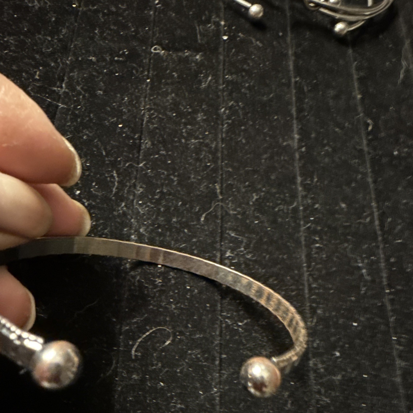 silver-tone open cuff bangle bracelet, ball ends, metal, no stone gallery