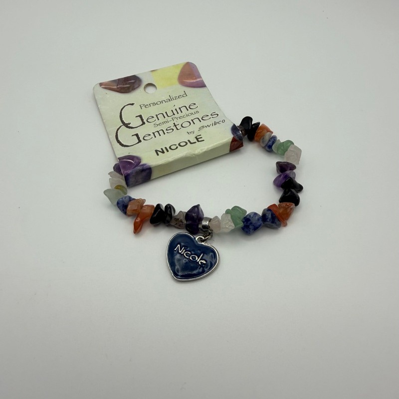 3/$25 - Nicole Gemstone Bracelet Personalized Name Charm Stretch gallery
