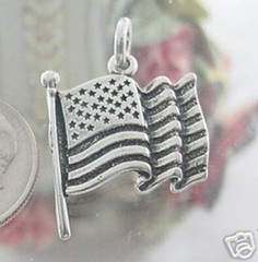 925 Sterling Silver USA United States America American Flag Patriotic Charm
