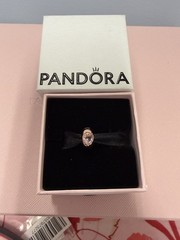 Genuine Pandora Fixed Clip Pink Heart Solitaire CZ 14k Rose Gold