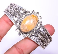 Fossil Coral – Australia Gemstone 925 Sterling Silver Handmade Cuff Adst. T86