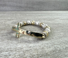 Unbranded Cross Stretch Bracelet Christian Gold Silver Tone Beaded Rhinestone