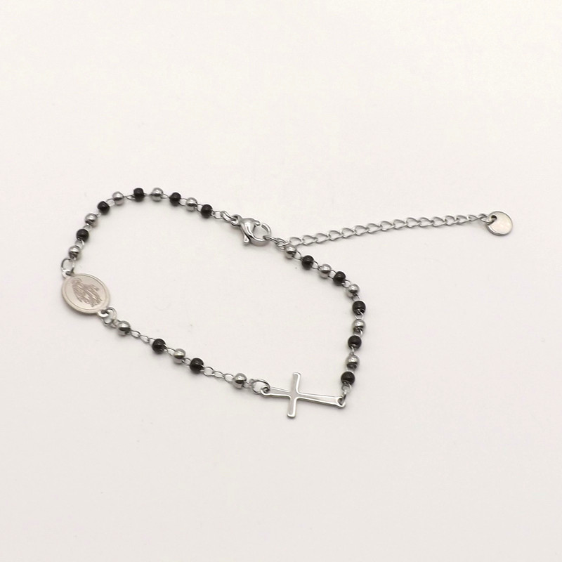 Stainless Steel Rosary Madonna Medal Cross Anklet Bracelet New 9in Adjustable gallery