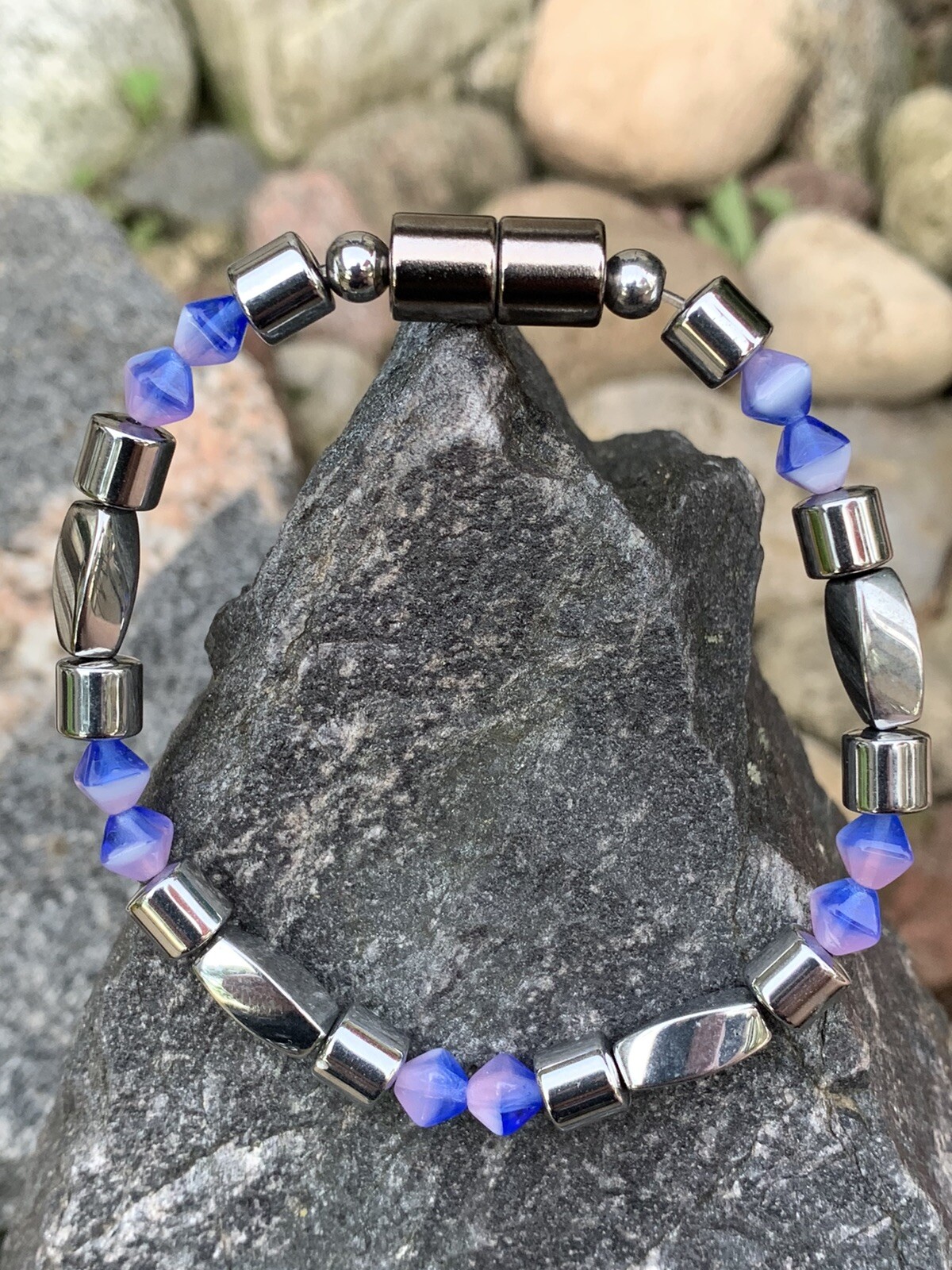Silver Magnetic Hematite Bicone 2-Tone Sapphine Rose BRACELET ANKLET NECKLACE gallery