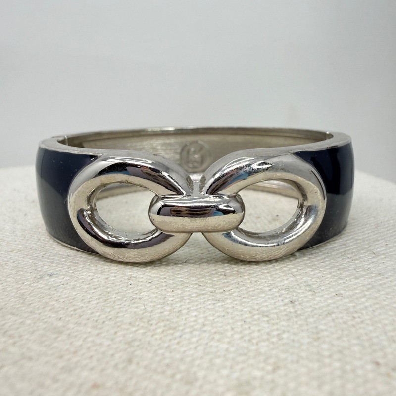 Banana Republic Navy Enamel Bracelet Silver Tone Interlocking Link Hinge Bangle gallery