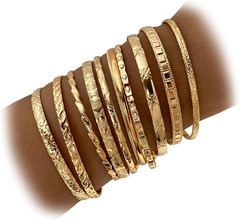 Gold Bangles Bracelets for Women, 14K Gold Plated Multi Layer Stackable Open Bra