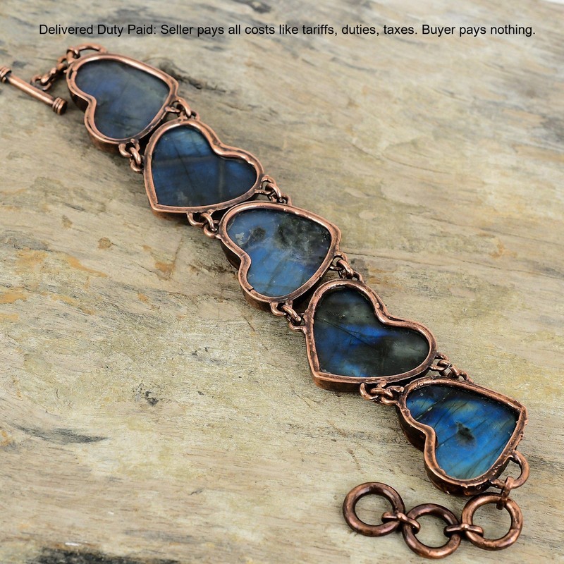 Black Friday Sale Natural Labradorite Bezel Chain Electroformed Bracelet Copper gallery