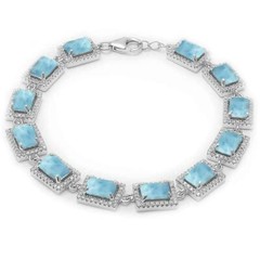 Radiant Cut Natural Larimar .925 Sterling Silver Bracelet