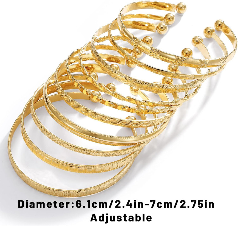 Gold Bangles Bracelets for Women, 14K Gold Plated Multi Layer Stackable Open Bra gallery