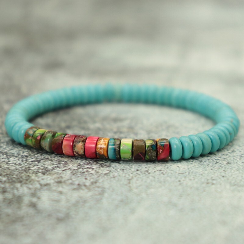 Natural Turquoise Stone Bracelet Imperial Jasper Gemstone Stretch Bracelet gallery