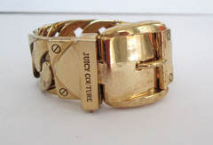 Juicy Couture VINTAGE Cuban Link Bracelet Belt Buckle RARE Glossy Gold Tone