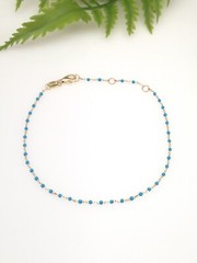 925 Sterling Silver Gold Blue Bead Beaded Bracelet Dainty Bead 1mm 6.5-7.75″