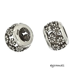 1x Antique Sterling Silver Filigree Flowers European Charm Bead #97528