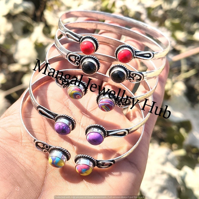 Gift Black Onyx & Mix Gemstone 925 Sterling Silver Plated Bangles Lot Jewellery gallery