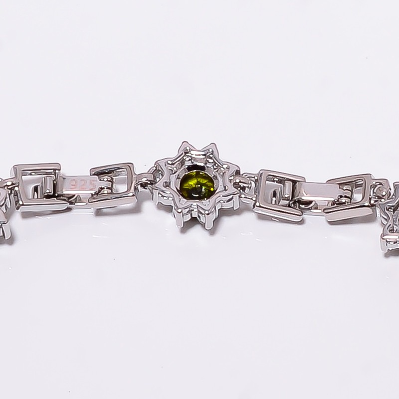 Green Tourmaline, CZ 925 Sterling Silver Adjustable Bracelet 7-8" B127929 gallery