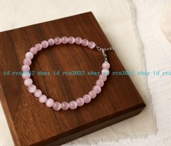 Natural 4mm Pink White Cat’s Eye Gems Round Beads Silver Hook Bracelet 7.5″ AAA