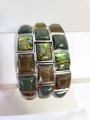Lia Sophia Bracelet Faux Stones Earth Tone Shell Green/Brown triple row Stretch