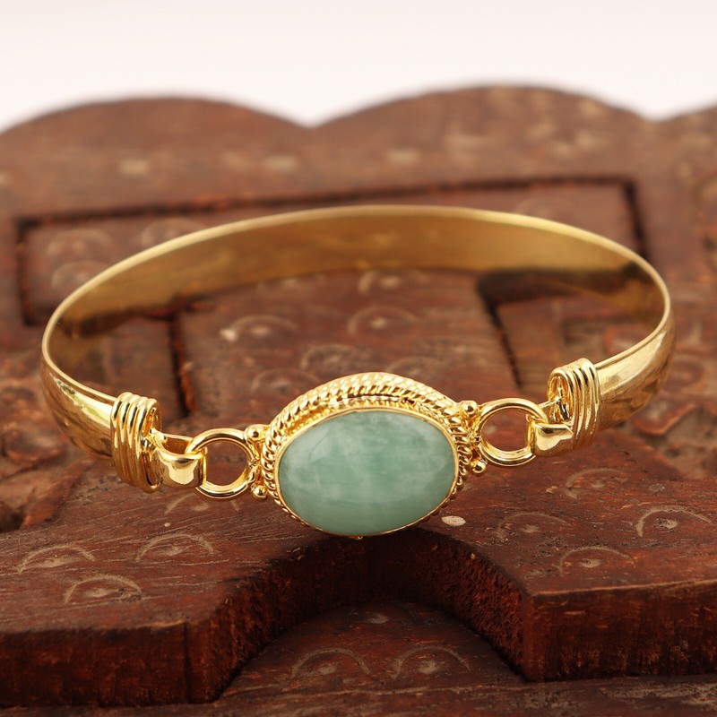 Amazing Natural Amazonite Gold Plated Collet Set Handmade Hook Bracelet For Her gallery