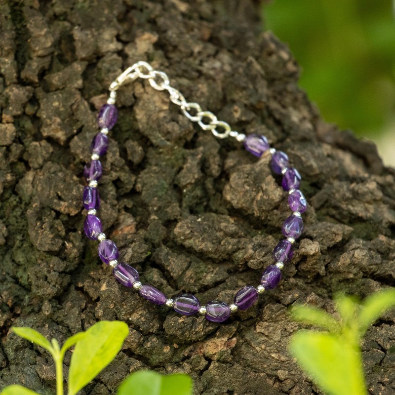 Natural Amethyst Bracelet, Smooth Oval Beaded Bracelet, February Birthstone gallery