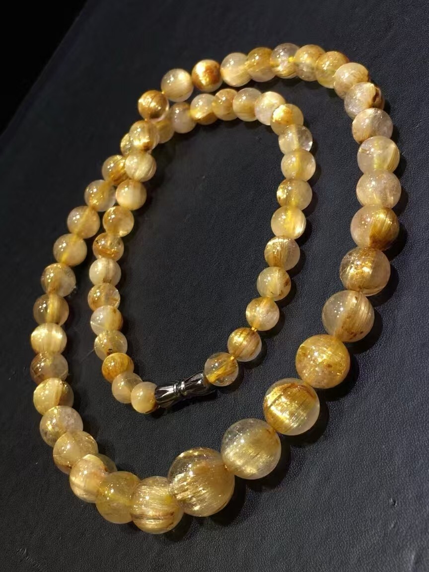 Natural Gold Rutilated Quartz round Beads Wealthy necklace AAAAA gallery