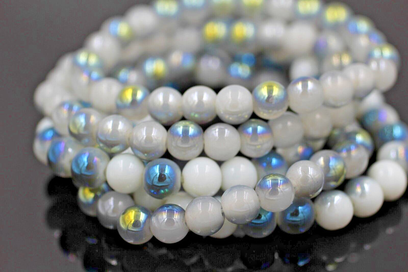 Grey Rainbow Coated Crystal Adjustable Fashion Bracelet Round Beads 7.5'' Inch gallery