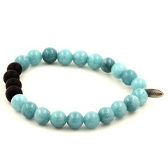 Stones And Minéraux. Bracelet Beads Chalcedony Blue + Black Onyx Matt 0 5/16in