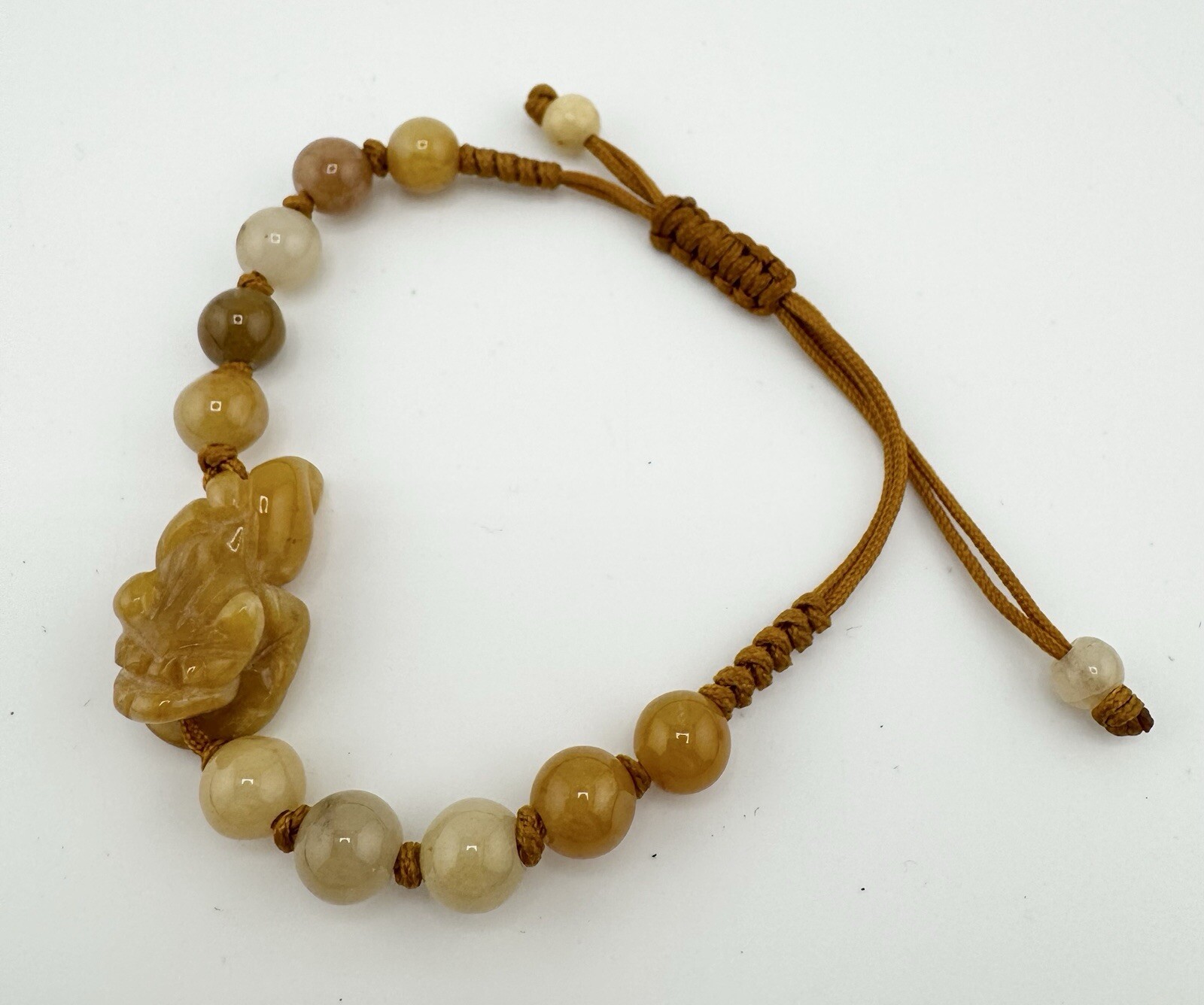 Yellow Jade String Bracelet Pi Xiu Yao Xie Dragon Feng Shui Fortune Luck Power gallery