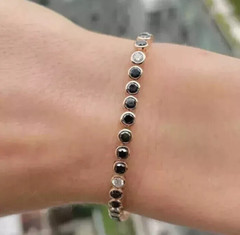 Tennis Bracelet 5CT Round Cut Created Black Onyx Women 14K Yellow Gold Finish 7″