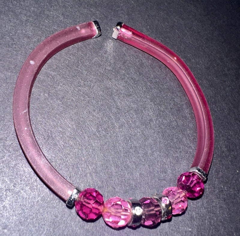Swarovski Signed Swan PINK & PURPLE Crystal Jelly Silicone Cuff Bangle Bracelet gallery