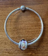 PANDORA Silver Snake Chain Charm Bangle Bracelet Glass Bead Ball Closure Signed