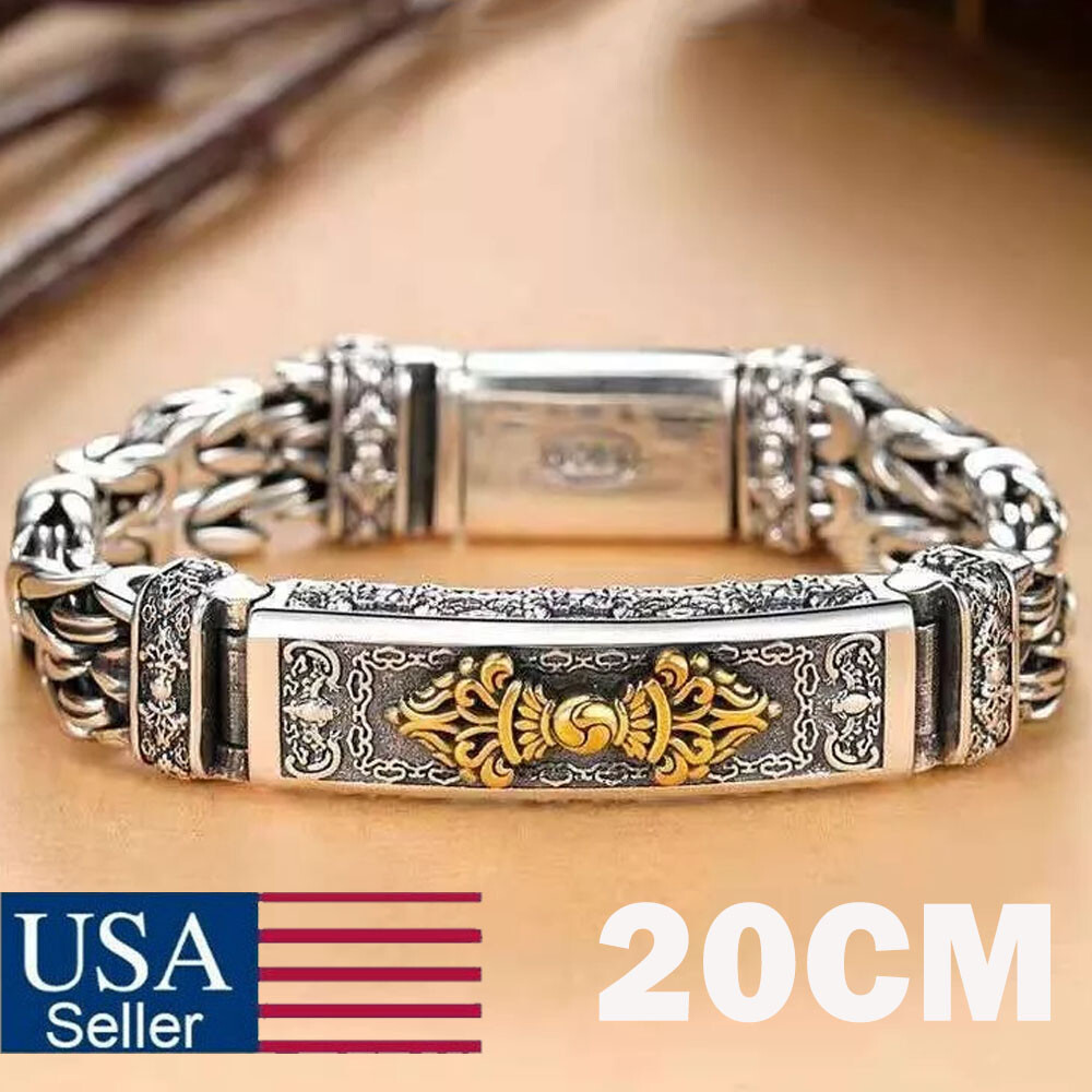 20cm Silver Plated Bangle Bracelet Chain Popular Vintage Jewelry Men's Gifts gallery