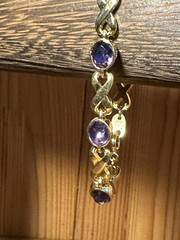 AVON Gold Tone & Amethyst Infinity Bracelet – VTG – Spring Ring Fashion Costume