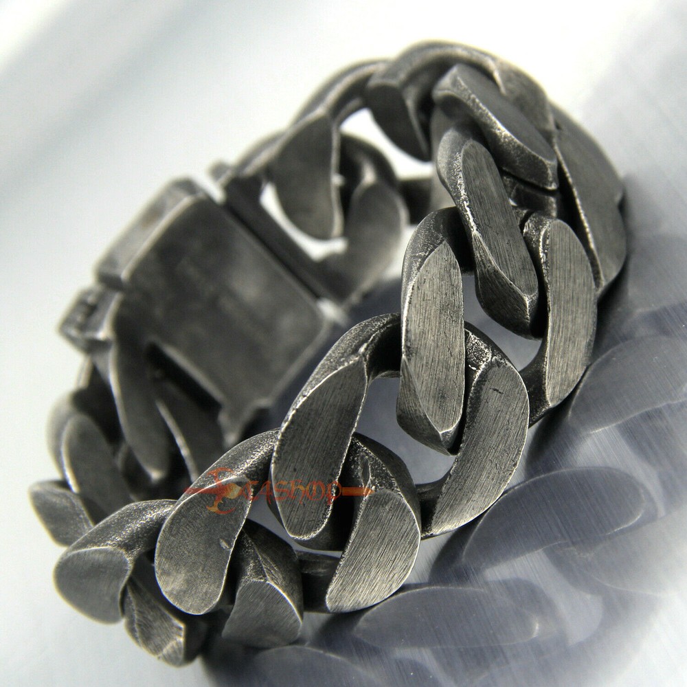 Heavy Retro Men's Chain Curb Cuban Link Gunmetal Stainless Steel Bracelet 25mm