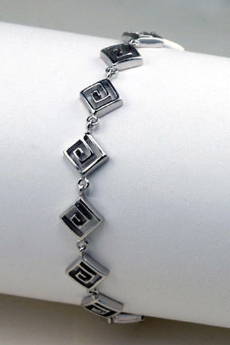 925 Sterling Silver Diamond Shape Bracelet Platinum Rhodium Finish 7 3/4" NEW KK