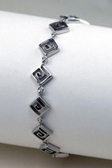 925 Sterling Silver Diamond Shape Bracelet Platinum Rhodium Finish 7 3/4″ NEW KK