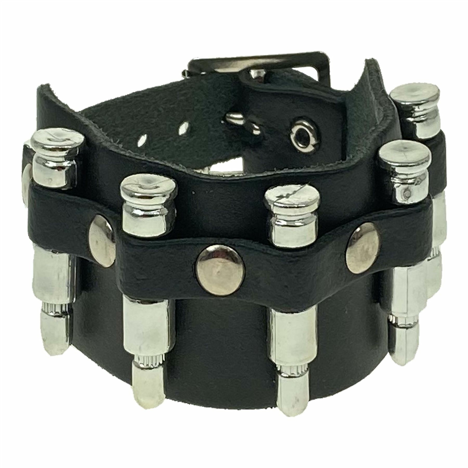 Bullet Spike Black Leather Wristband gallery
