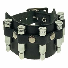 Bullet Spike Black Leather Wristband