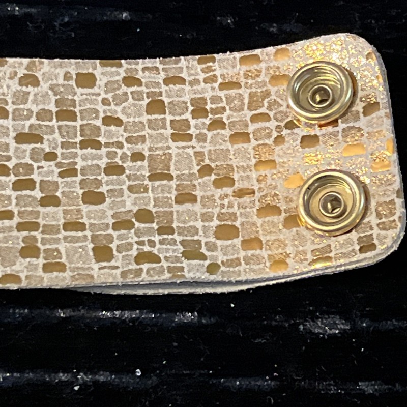 Keva Style Boutique Genuine Leather Wide Band Snap Cuff Bracelet Metallic Gold gallery
