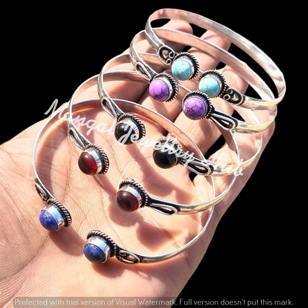 Larimar & Mix Gemstone Cuff Bangles 925 Sterling Silver Plated 5PC Lot Jewellery