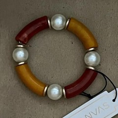 Canvas Joon Faux Bamboo & Pearls Beaded Bracelet NEW