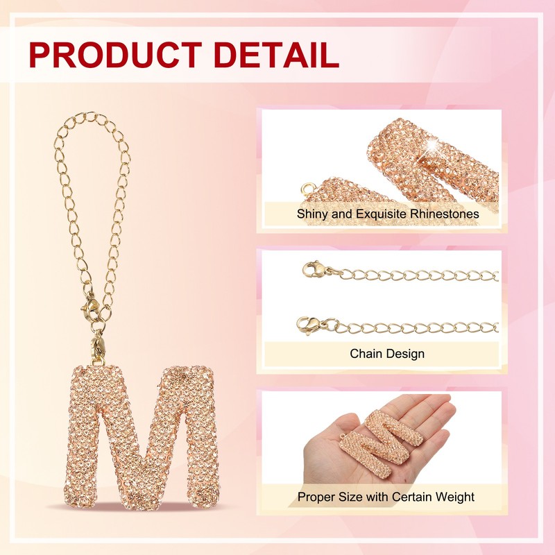 Letter Bag Charm Bling Glitter Letter Charm Initial, Gold Tone, M Shape gallery