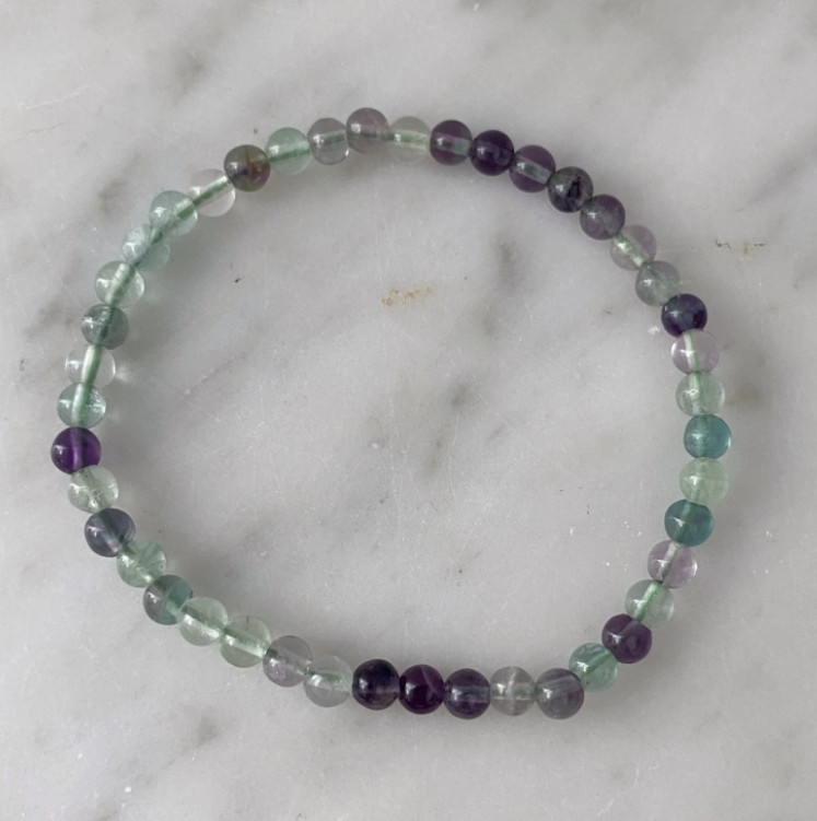 Rainbow Fluorite Bracelet 4mm Beaded Green Gemstone Stackable Bracelet 1pc gallery