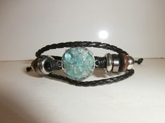 New Moon Studio Blue Apatite Leather Adjustable Bracelet Crystal Gemstone