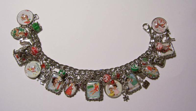 Retro Vintage Black Santa Christmas Scenes African American Charm Bracelet gallery