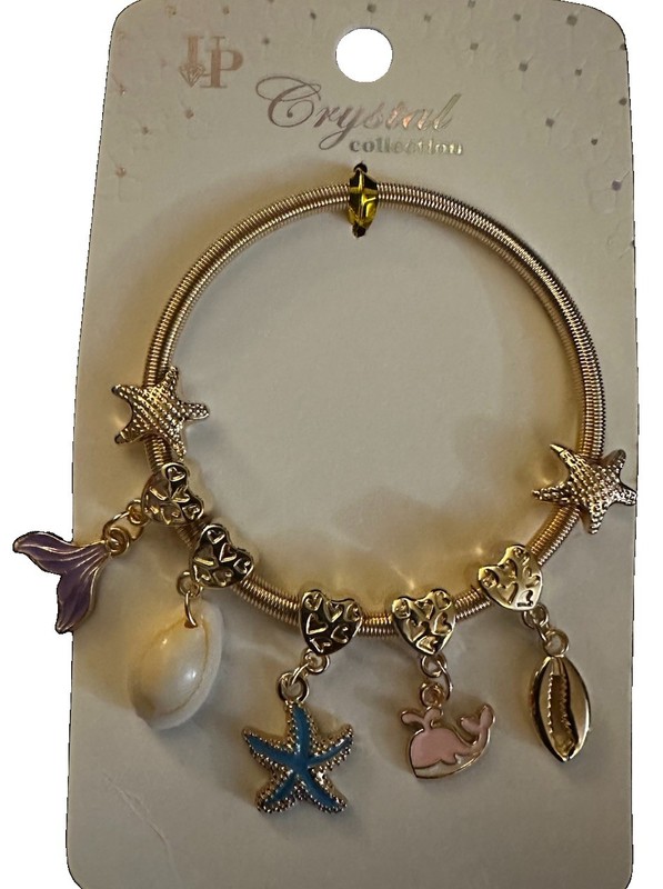 CUTE Stretchy Gold Tone Seashell Starfish Whale Charm Bracelet Teen Women Summer gallery