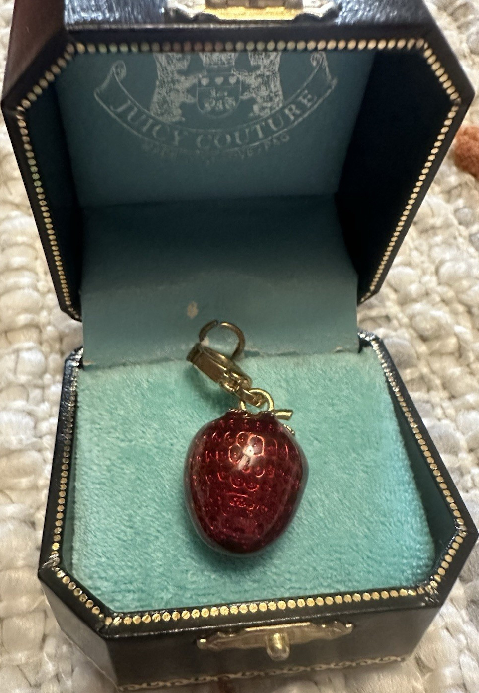 Juicy Couture Early 2000s Strawberry Charm, Lobster Clasp, Signed, Red/Gold gallery