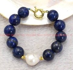 New Natural Beautiful 14mm Lapis Lazuli Baroque Pearl Gemstone Bracelet 7-9 in