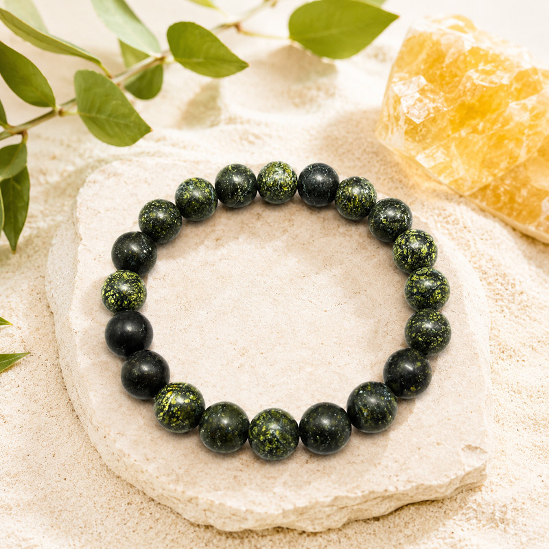 Natural Green Serpentine Bracelet 10mm Gemstone Beaded Stretch Gift gallery