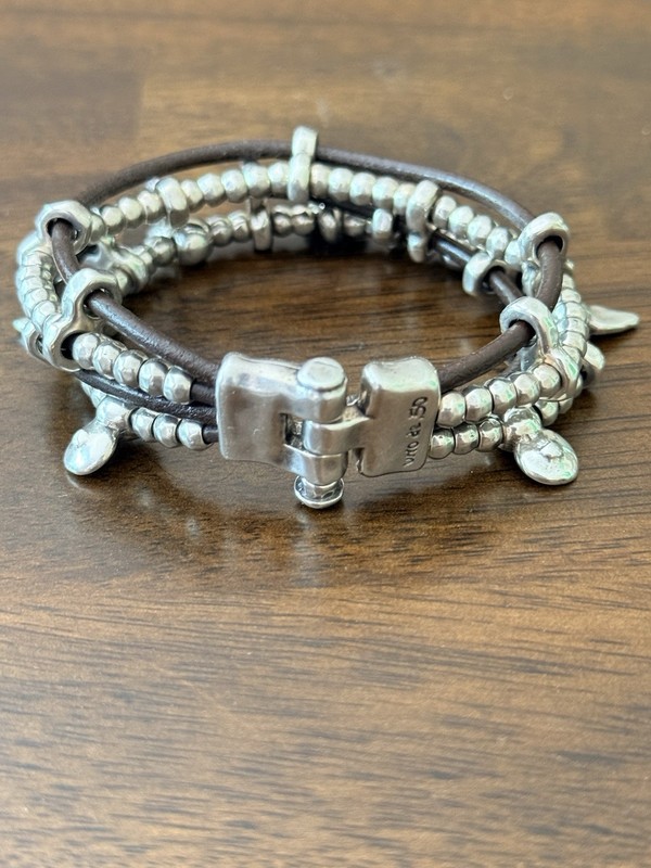 UNO de 50 'Omariba' bracelet. Silver and Brown leather cord. 7 Inches gallery